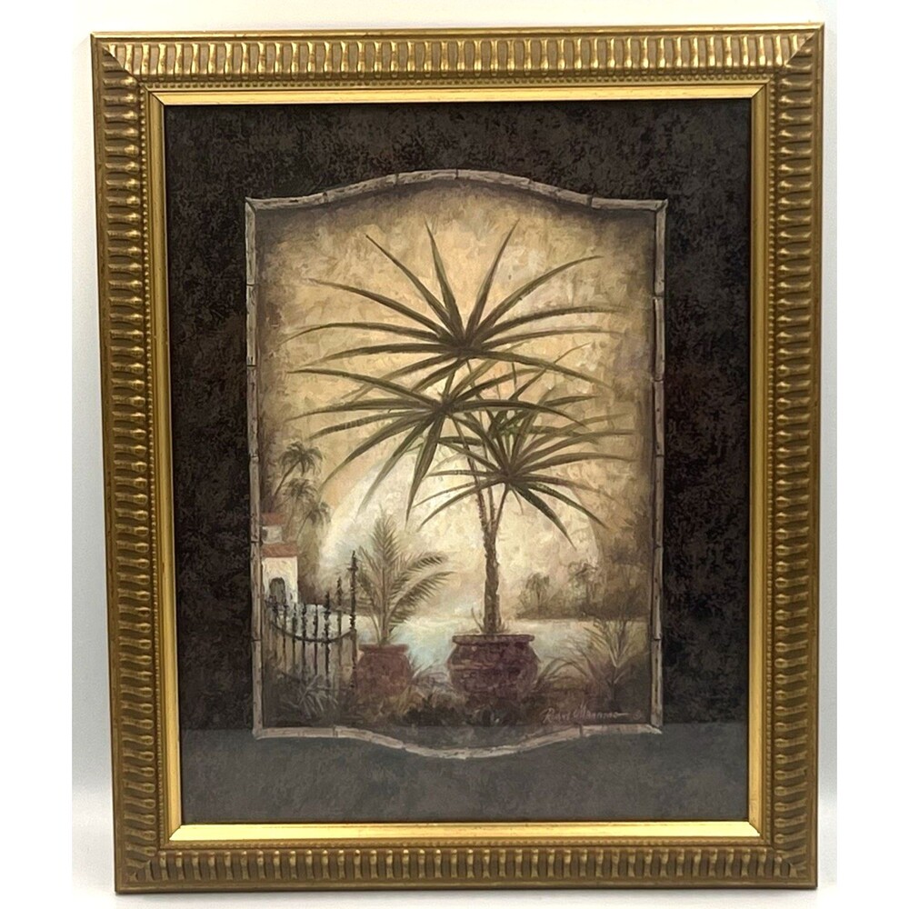 Framed Art Print Ruane Manning Island Hideaway Tropical Palm Tree Gold 10x12